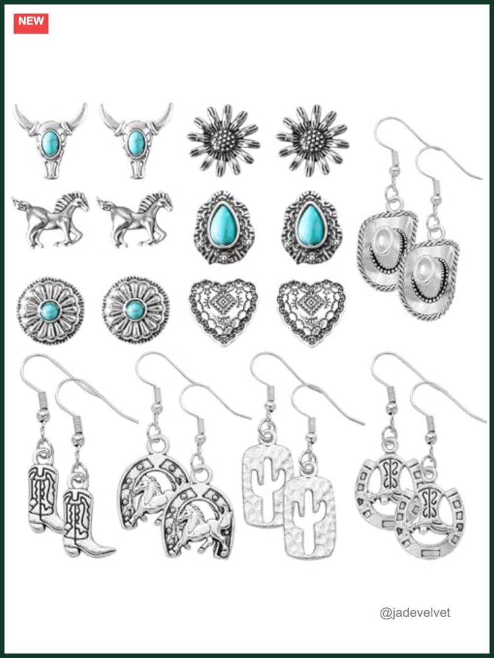 Western Cowgirl Boot Hat Dangle Drop Earrings Set Alloy